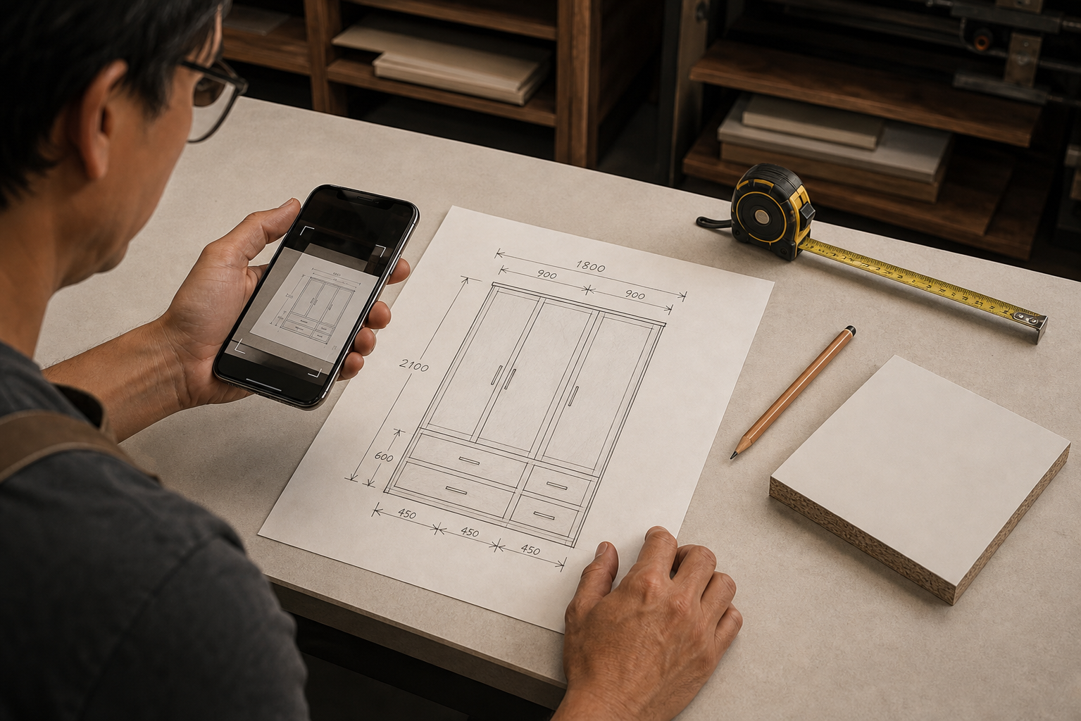 Fotografía del croquis del mueble